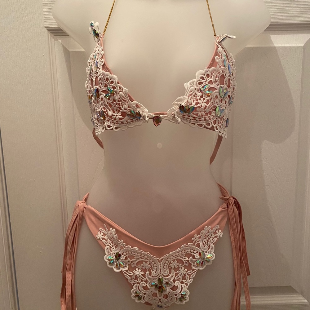 Custom lace & crystal 2 piece bikini set